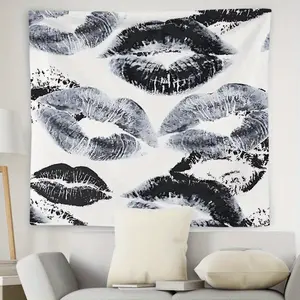 Fashionable black and white lip print tapestry, interesting Lightweight Decoration wall hanging, dopamine art tapestry, suitable for living room, bedroom, college dorm, trippy room decor, creative gift
