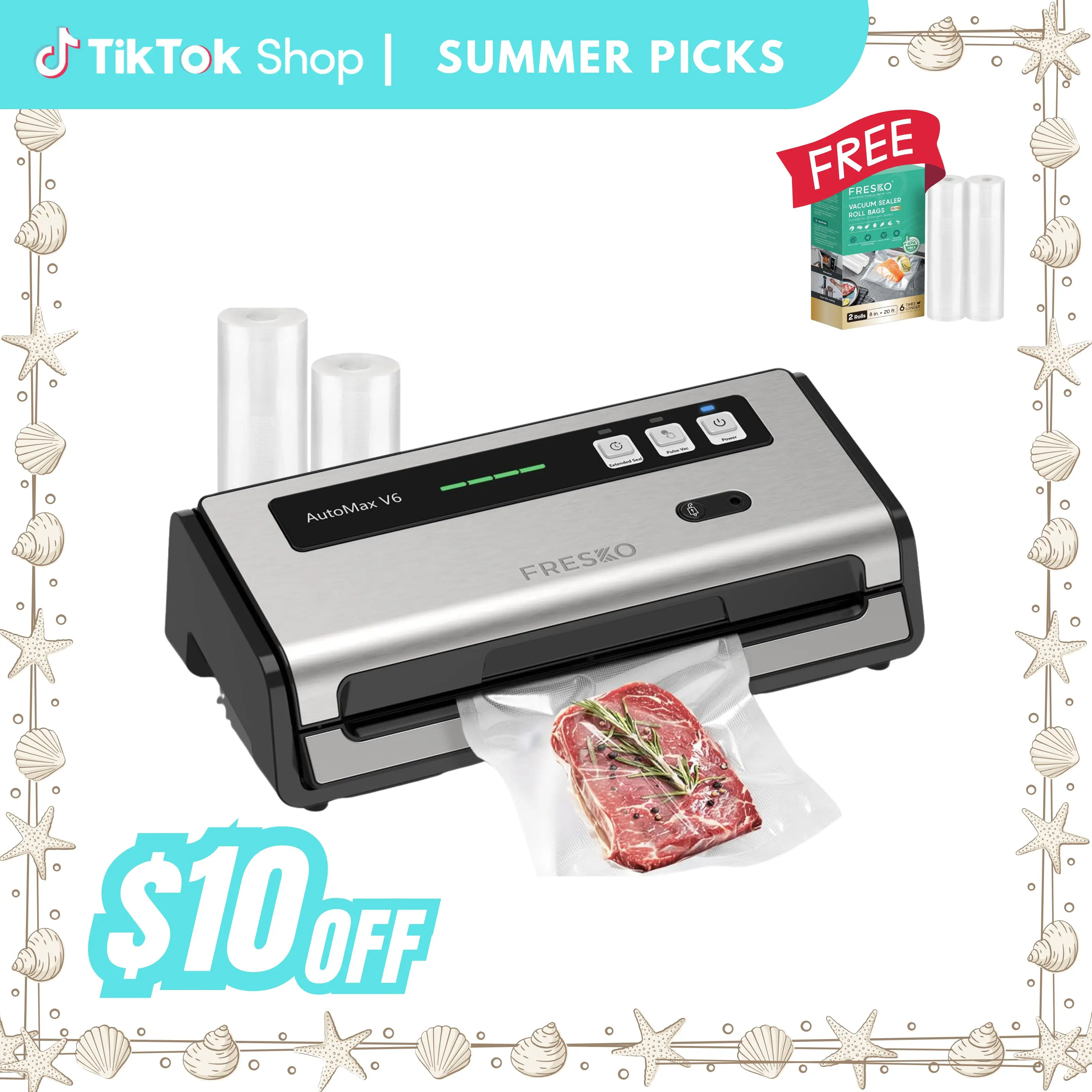 FRESKO AutoMax V6 Automatic Vacuum Sealer Machine, Double Heat Seal Food Saver with Built-in Cutter & Bag Storage, Includes Bags & Rolls, Vacuum Sealer For Food, Vacuum Packing Machine,home essentials