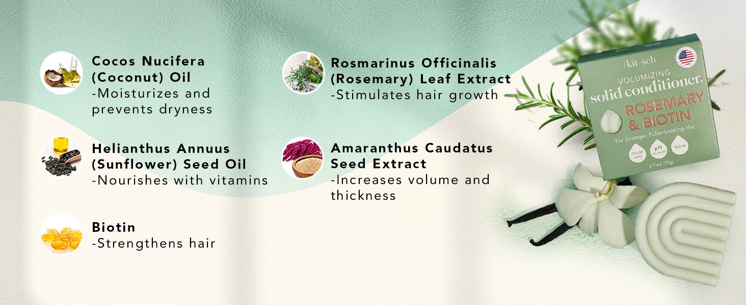 Kitsch Rosemary & Biotin Conditioner Bar – Organic, Vegan, Volumizing, Hydrating, Plastic-Free, Paraben & Sulfate-Free, for Curly & Straight Hair, 2.7 oz