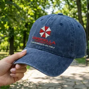 Umbrella Corporation Hat – Resident Evil Inspired Logo Dad Hat, Vintage Washed Gamer Baseball Cap