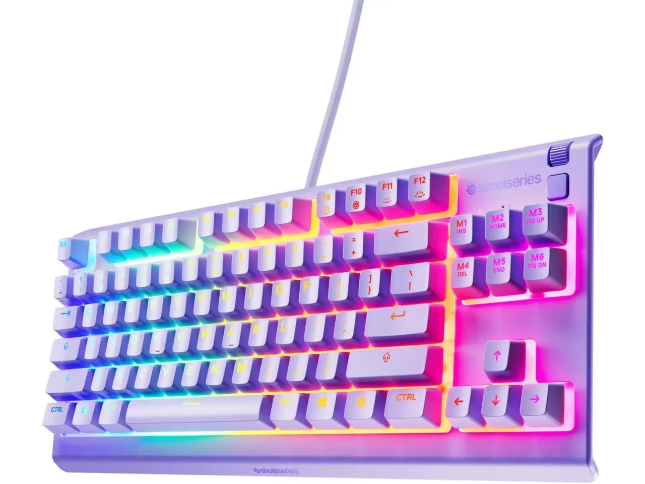 SteelSeries Apex 3 TKL Aqua RGB Gaming Keyboard - Tenkeyless Compact Form Factor, 8-Zone RGB Illumination, Water and Dust Resistant, Whisper-Quiet Gaming Switch - Lavender