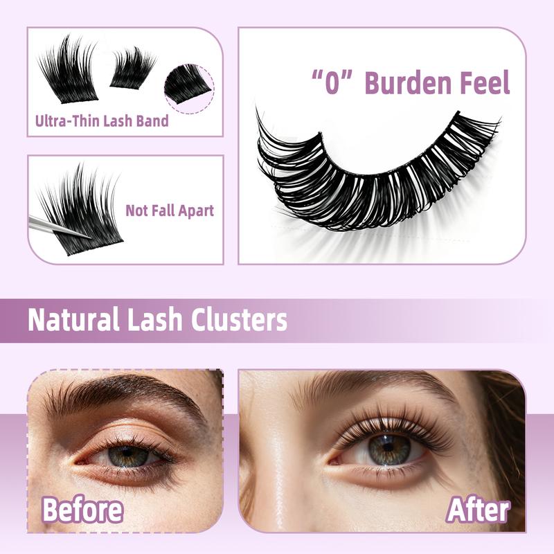 At-Home Lash Extension Kit Customizable Volume 8-16mm Long-Wear Waterproof Includes Lash Clusters Tweezers Glue Super Soft Reusable Easy Application Individual False Eyelash High Quality Eyelashes Flawless lash clusters lash clusters kit lash cluster