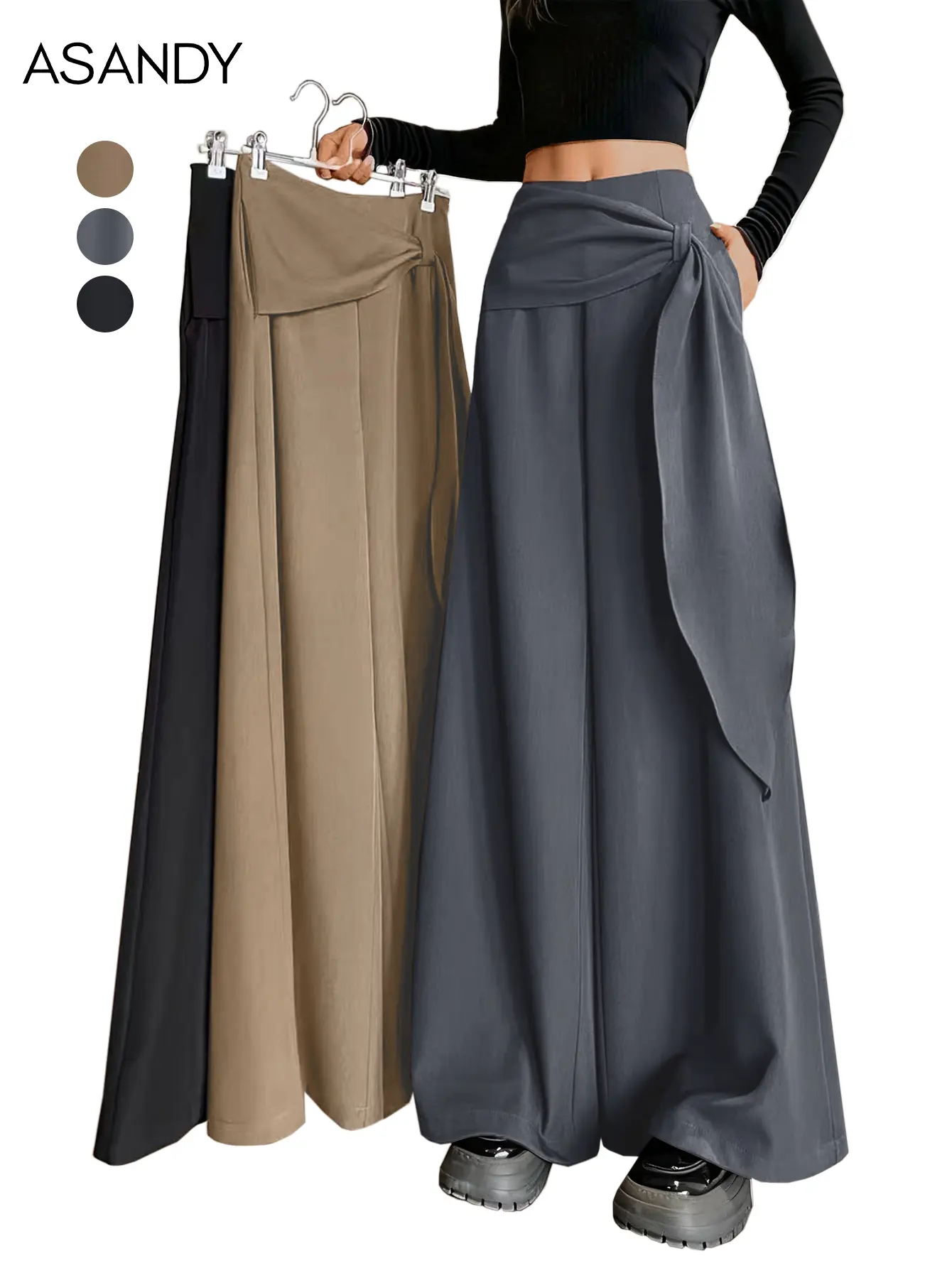 ASANDY Women's Vintage Classic Plaid Irregular Drawstring Wide Leg Pants - Chic, Stylish, Comfy Loose Tailored Bottoms, Functional Pockets, Plain Accent, All-Season Womenswear, Style, Elegant, Casual Fashion Pants, Baggy Wide Leg Pants