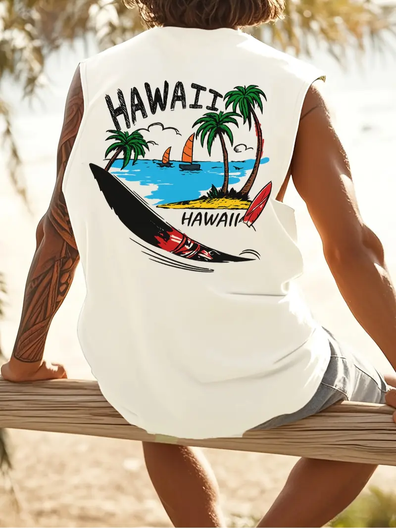 Men's Sleeveless Tank Top HAWAII Hawaiian-Style Coconut Tree & Surf Print Vacation Casual Personalized Vest
