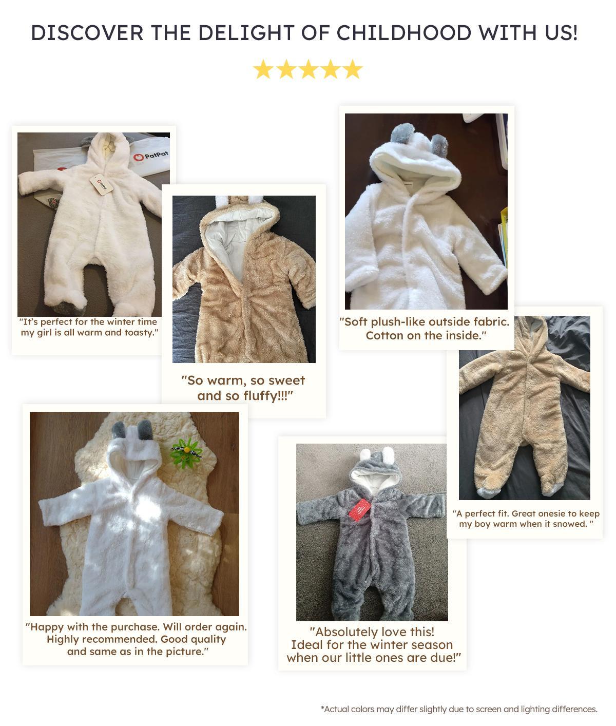 PatPat Baby Boy/Girl Bear Style 3D Ears Hooded Solid Plush Footed Jumpsuit: Soft & Cute for Winter, All-day Snuggle, Keeping Warm & Stylish