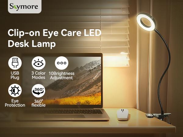 LED Clip-on Reading Light for Bed - 3 Color Modes & 10 Dimmable Brightness Levels - Eye-Caring Desk Lamp