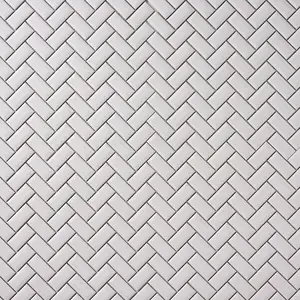 Simple White 1x2 Beveled Herringbone Ceramic Mosaic Glossy