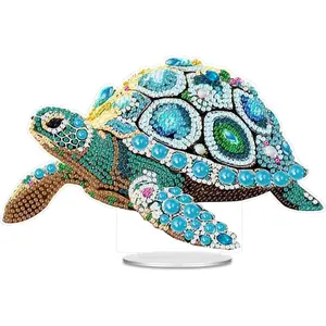 AIBOERL 5D Diamond Painting Tabletop Ornament Kit - Sparkling Sea Turtle with Vibrant Gem Design, DIY Acrylic Craft, Ocean Lovers Gift for Coastal Home Table Decor