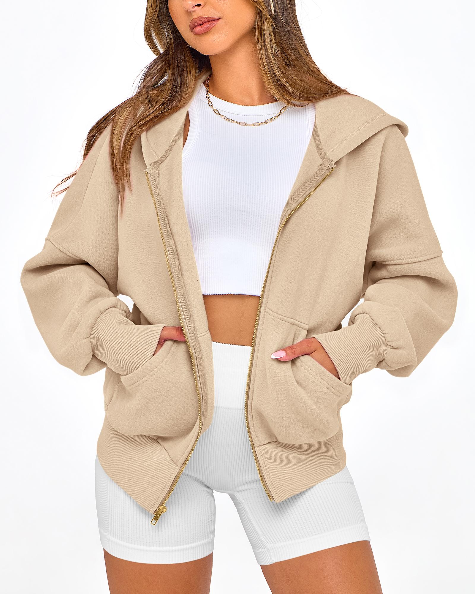 BTFBM Women's Gold Zipper Hoodie Long Sleeve Fleece Y2K Style Casual Sweatshirt with Pockets for Fall Winter Clothes