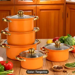 12pcs Set Of Household Versatile Cookware, Gold-plated Heat-resistant Handle+visible Glass Cover Kitchen One-stop Cooking Cookware Combination Set, Non Stick Pot, Stylish, Durable, Suitable for Soup, Hot Pot, Pasta, Seafood Soup