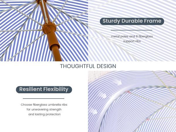 【Sophia&William】 7ft Patio Umbrella with Fringe, UPF 50+ Canopy, 8 High Wind Proof Fiberglass Ribs, Fully Assembled, Carry Bag Available Outdoor Aesthetic Round,