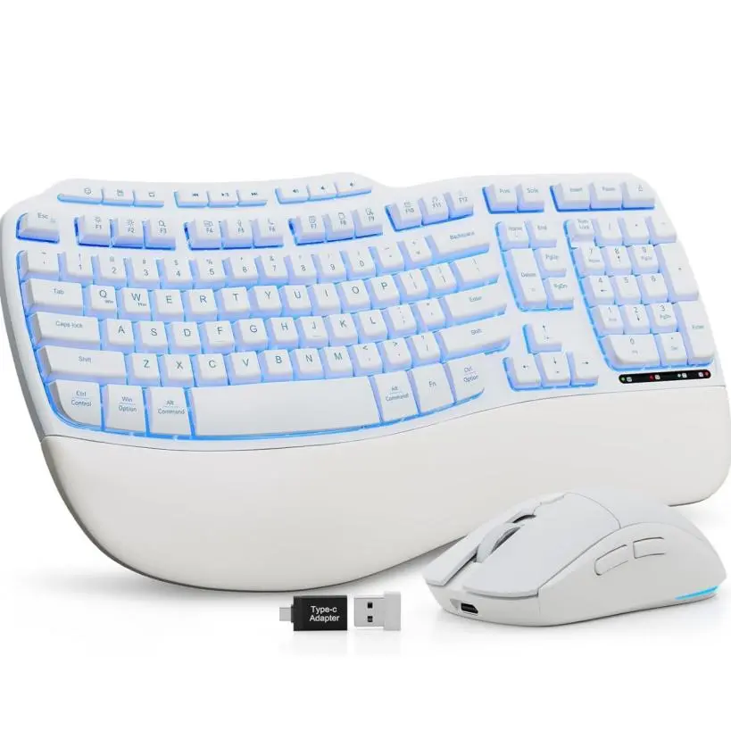 SABLUTE MA31 Ergonomic Wireless Keyboard & Mouse Combo Rechargeable 4000mAh Backlit Soft Faux Lambskin Palm Rest Wave Keys for Natural Typing Compatible Windows Mac Chromes OS Pastel Color(non-bluetooth),back to school,back to school haul