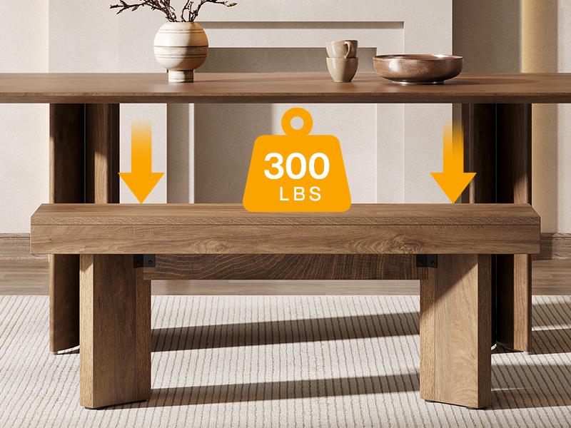 LITTLE TREE Farmhouse Wooden Dining Bench, 47" Indoor Kitchen Table Bench with Sturdy Frame for Dining Room, Kitchen, Restaurant（Only Bench）