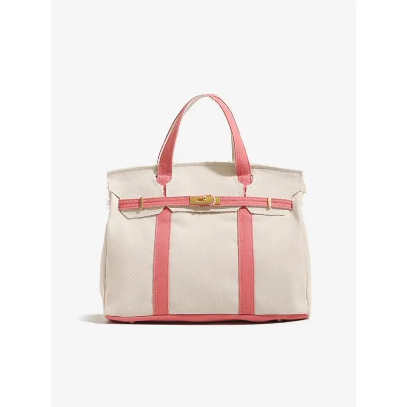 Canvas Platinum Bag for Women 2025 New High-End Niche Design Color-Block Handbag Large Capacity Stylish & Functional