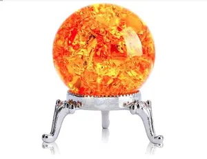 H&D HYALINE & DORA Glass Crystal Ball,40mm Ice Crack Ball,Crystal Ball Decorative for Accessories Rockery Ornaments,Orange