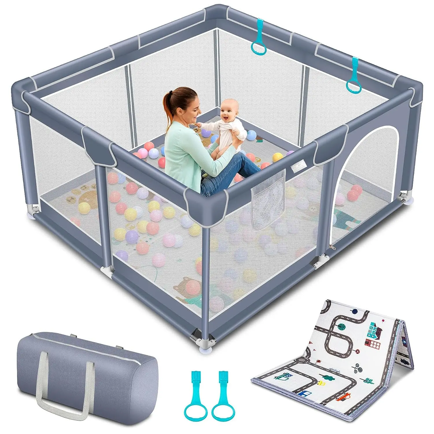 Baby Playpen with Anti-Slip Mat for Indoor&Outdoor Playard Kids Activity Center with Gate, Portable Fence Area for Babies and Toddlers playpen