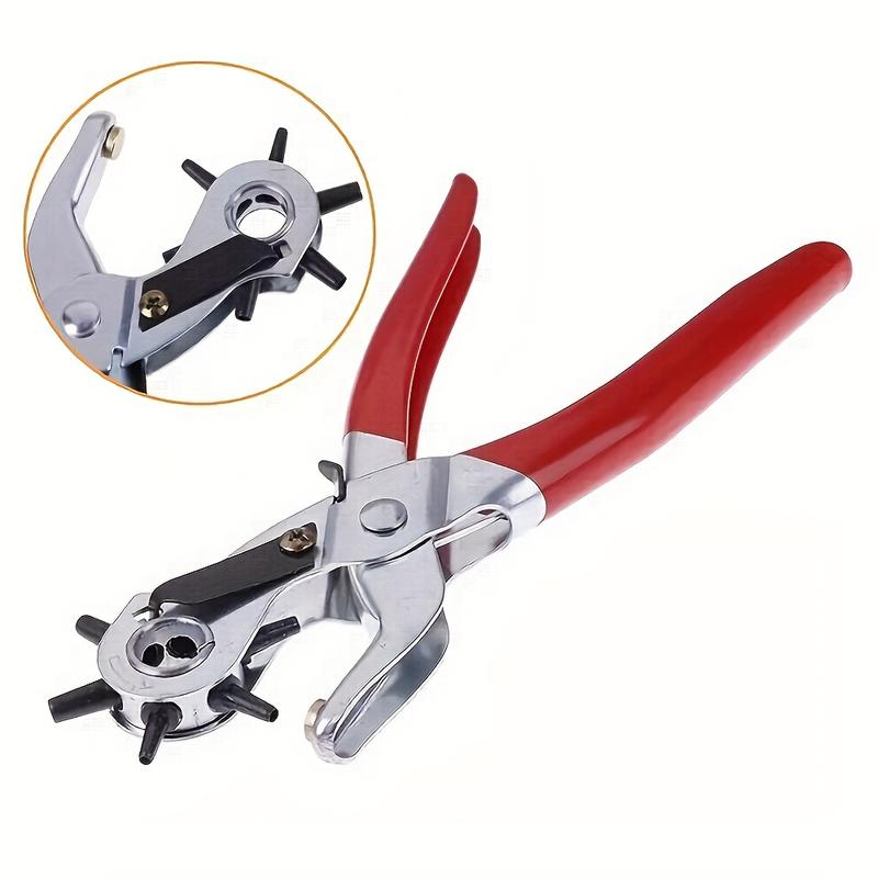 1pc Manual Rotary Belt Punch Perforator - Adjustable Multi-Functional Eye Punch Tool with Ergonomic Red Handles for Sewing, Bag Setting, Watch Belt & Faux Leather Crafting - Belt Punch Hole Tool, Sewing Accessory