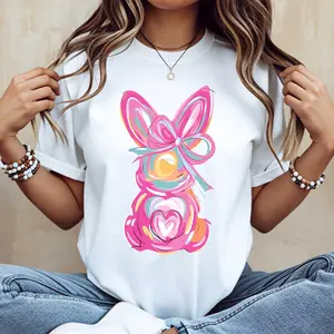 Viral Easter Bunny Tee| Stand Out With This Pink Bow & Swirls Print