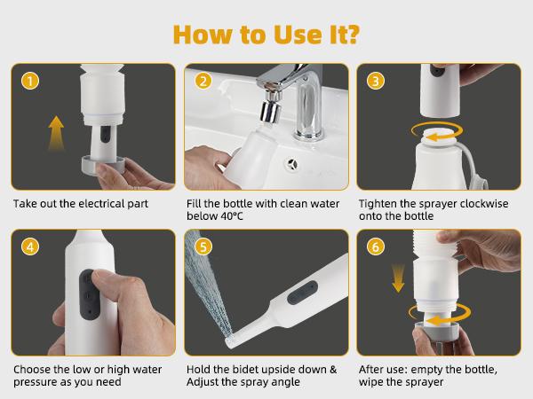 Hibbent Portable Bidet for Travel, High Pressure Electric Handheld Bidet Sprayer, 350-550ML Expandable Bottle for Personal Hygiene, USB-C Rechargeable Waterproof, Travel Bidet for Women & Men, White