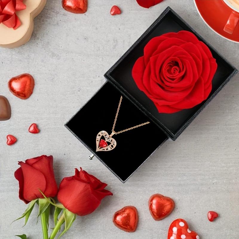 Rose Gift Box Heart Necklace - Perfect for Lover Mother Best Friend Wife Girlfriend - Ideal for Valentine's Day Thanksgiving Christmas Parties Birthdays New Year's