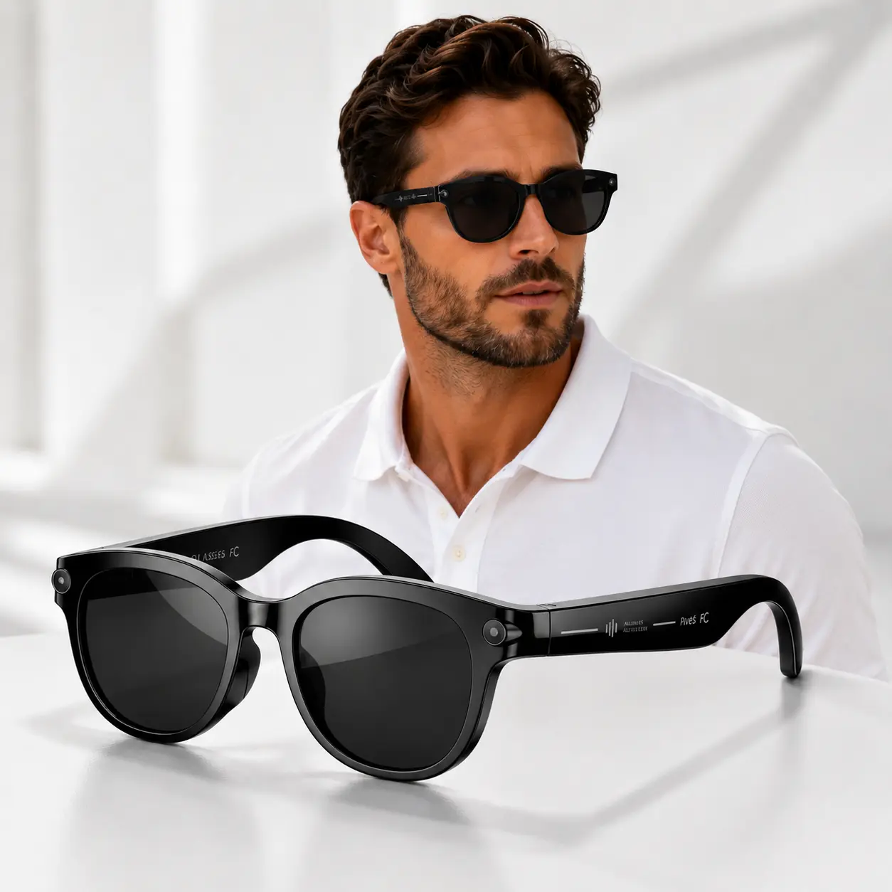 Unisex Casual Modern Smart Recording Glasses for Adults - 38g Lightweight Sleek Hands-Free Wearable Tech Eyewear, Bluetooth, Built-In Batteries, HD Recording, Voice Call, for Travel, Cycling (Black)