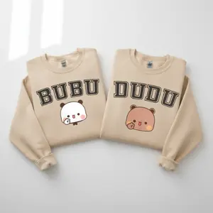 BUBU DUDU Couple Sweatshirts, Cute Matching Bear & Bunny Crewneck, Kawaii Couple Outfit, Cozy Unisex Sweatshirt, Gift for Couples