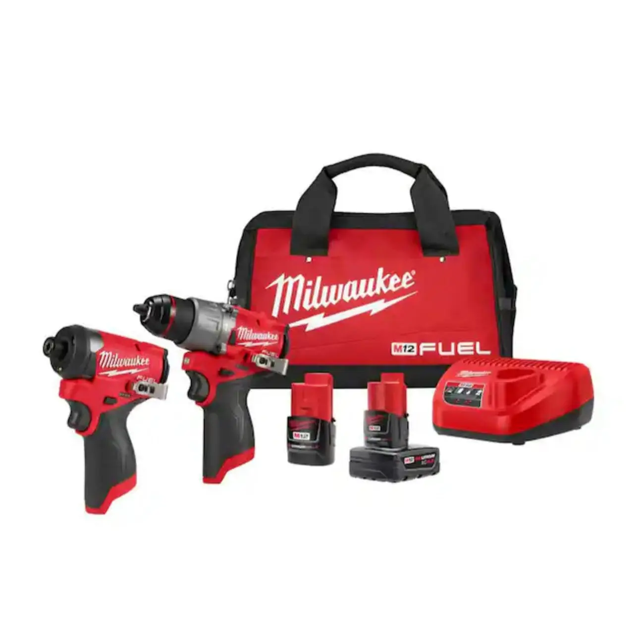 Milwaukee M12 Fuel Hammer Drill and Impact Driver Tool Kit Set (3497-22) - Fast Under Load, Selftap Screw Mode, Tight-Space Fit Power Drill Set Cordless Driver Drill