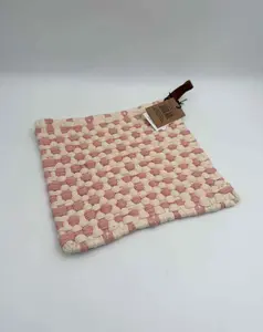 Pink Woven Potholder With Leather Loop