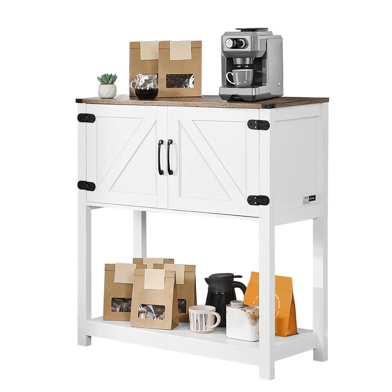 【SummerFinds】VEVOR Coffee Bar Cabinet 3-Tier Coffee Bar Table with Magnet Doors Brown White