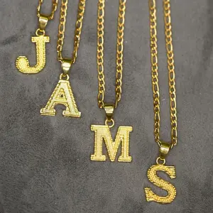 14K Real Golden Plated 1pc Jewelry Initial with 26 English Letters Pendant Necklace for Men & Women - Unique Design, Ideal for Any Occasion Cuban Link Chain