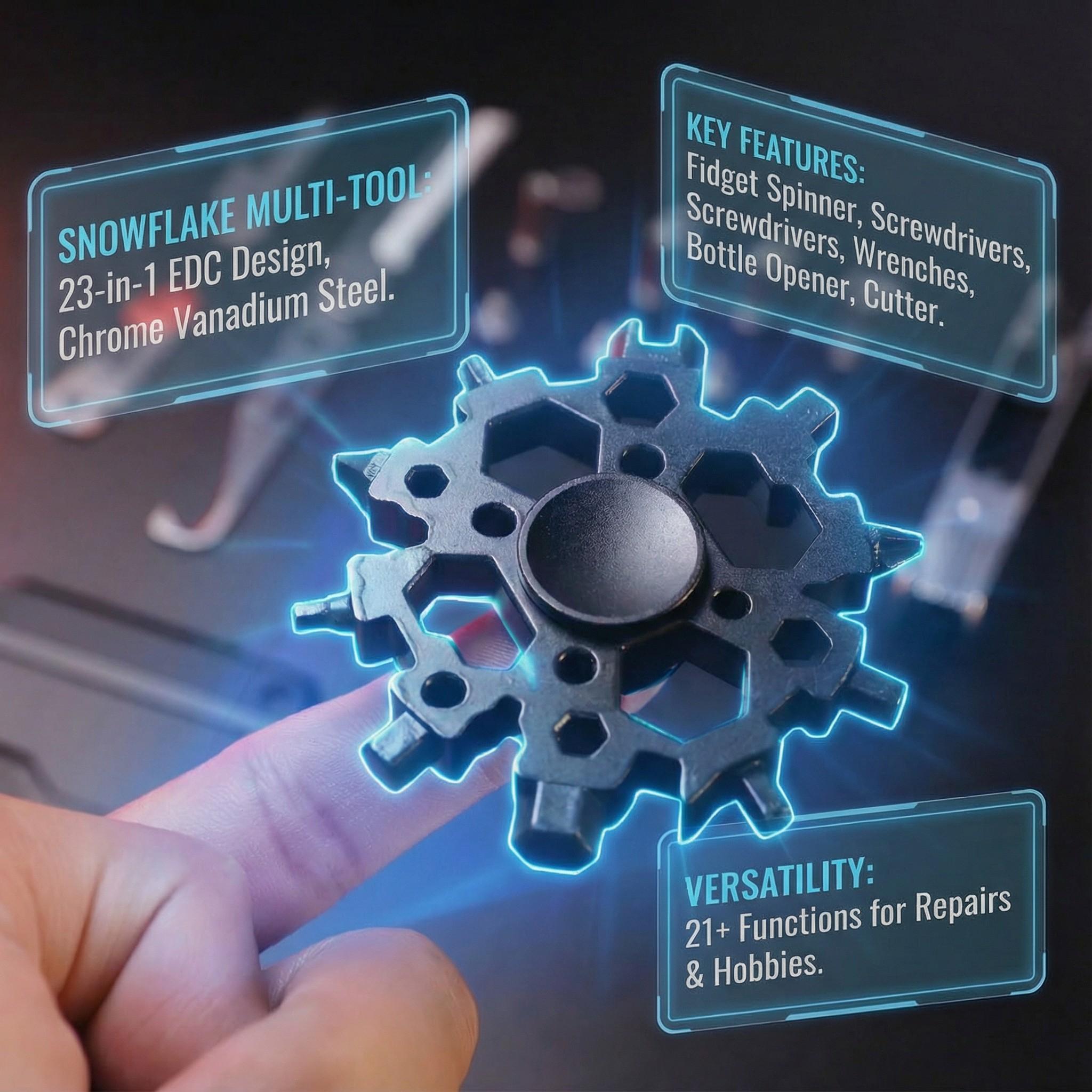 Snowflake 23 in 1  Multi-Tool, Fidget Spinner ,Bottle Opener/Flat Phillips/Portable Wrench/Screwdrivers Finger Gyroscope tools and gadgets, Multi-Purpose tool kit set, Use Hardware Toolkit