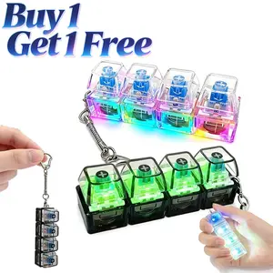 2 Pcs Keycaps Keychains Clicking Keyboard - 4 Buttons Keyboard Clicker Fidget Toys, Funny Keyboard Fidget Keyring Toy with Light, Stress Relief for Bag,Key