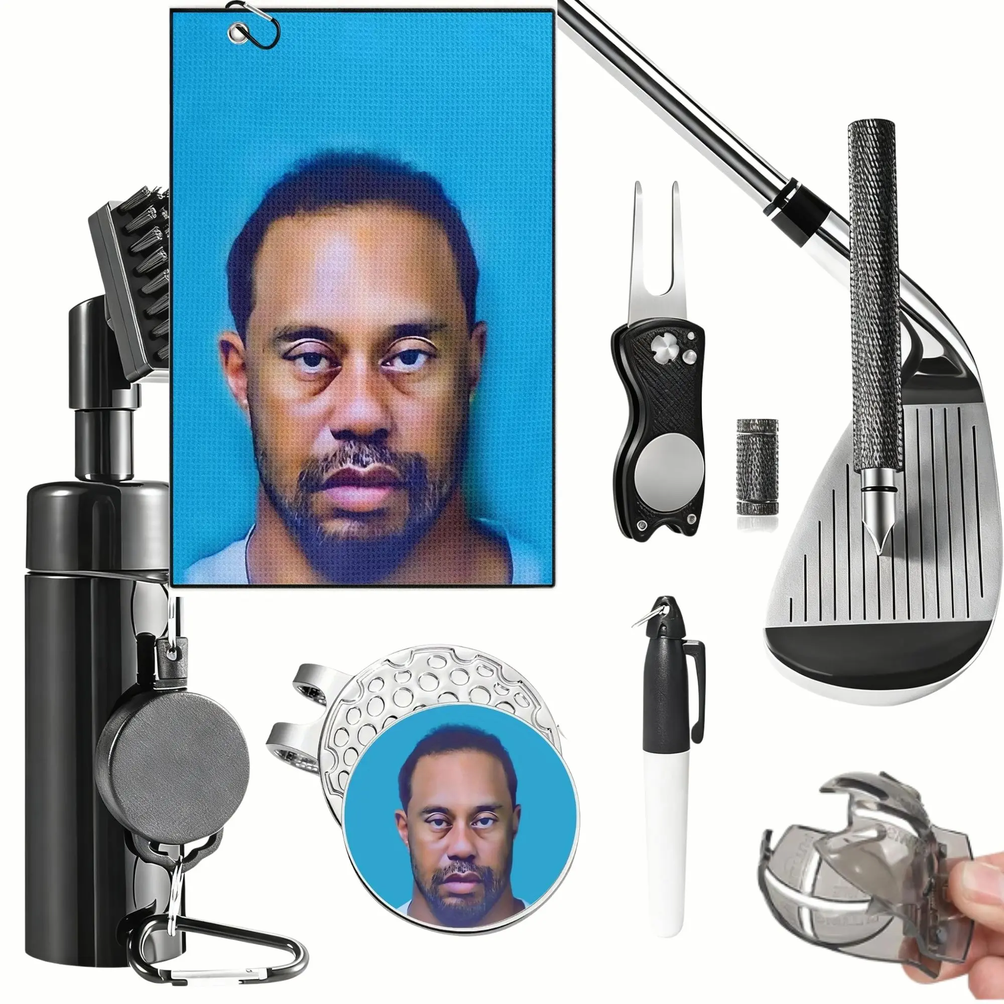 Golf Club Cleaning Kit, Including Water-Equipped Golf Club Cleaner, Golf Towel, Golf Marker, Divot Repair Tool, Groove Sharpener and Golf Ball Alignment Kit, Golf Accessories, Golf Supply, Golf Gear, for Men & Women, Dad Gift, Golf Gift Sets