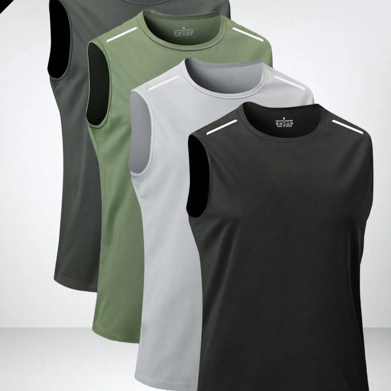 Black + army green + light gray + dark gray