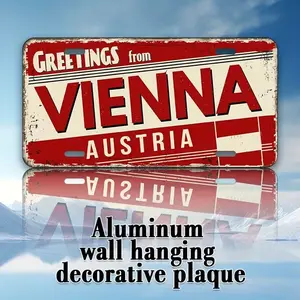 Vienna Austrian Metal Emblem 11.81x5.9 Inch Aluminum Wall Hanging Decorative Plaque Retro Style Tin Emblem for Home Cafe Restaurant Indoor Outdoor Garage Room Decoration Multi Purpose Metal Wall Art funny tin sign