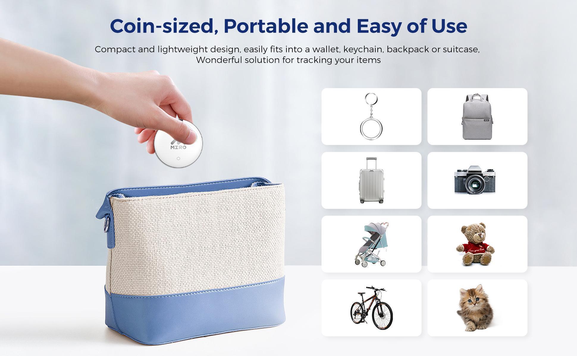 【T1R】Miro Smart Bluetooth Tracker–Compatible with Apple Find My (iOS Only), Backpack, Wallet, Suitcase, IP6 Waterproof – Travel, Daily Use, Outdoor Adventures, Stress-Free Tracking, Perfect Gift for Travelers, Parents & Home Essentials