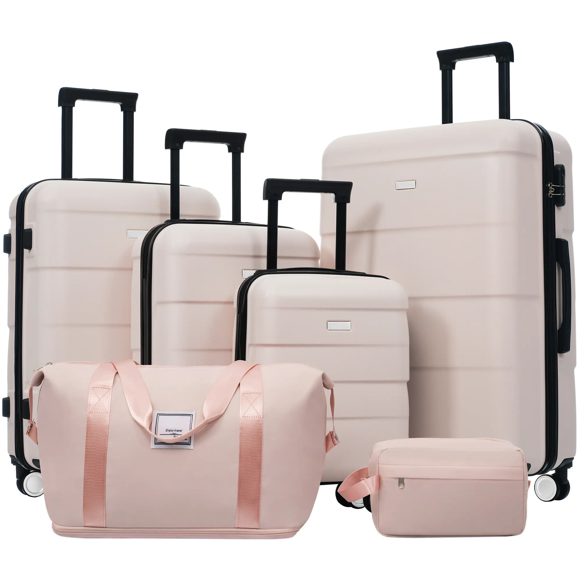6-piece hard shell luggage set 16/20/24/28 inches with 2 storage bags, durable hard shell, dual rotating wheels for effortless use, password lock for anti-theft, reinforced handle, lightweight and easy to carry, fully covered for boarding and checking in