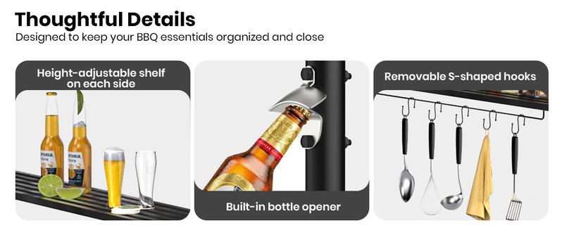 GVDV 8x5FT Grill Gazebo - Outdoor BBQ Canopy Shelter with 2 Side Shelves & Double-Tiered Top for Patio Backyard Grilling, Brown
