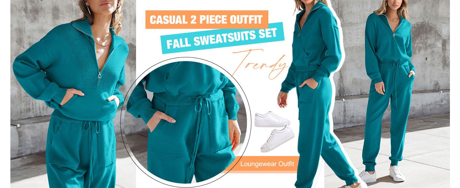 PrettyGarden Women's 2-Piece Sweater Set Pullover Zip Up Sweatshirt Jogger Sweatpants Tracksuit Casual Outfit