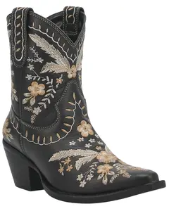 Dingo Women's Primrose Embroidered Floral Western Booties Snip Toe - Di748-Black