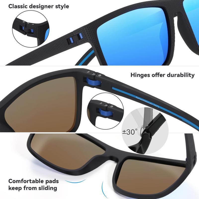 Vintage Square Polarized Sunglasses for Men & Women UV400 Protection Lightweight TR90 Frame Ideal for Fishing Driving Hiking Outdoor Activities