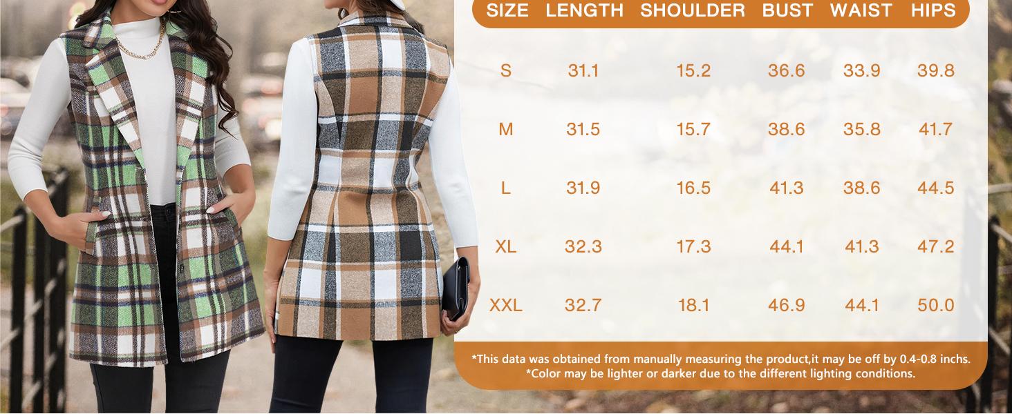 IDEALSANXUN Plaid Vest for Women Fall Winter Sleeveless Blazer Jackets Casual V-Neck Women's coat stylish wool autumn lady fashion fitted design Womenswear Cardigan Pockets Slim Tops Minimalist Clothes Flannel Outfits Outerwear Basic