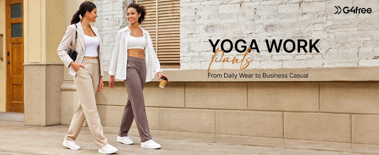 G4Free Yoga Pants Women High Waist Dress Work Pants with Pockets Straight Wide Leg Business Casual Trousers 28" Womenswear Minimalist Bottom Comfort