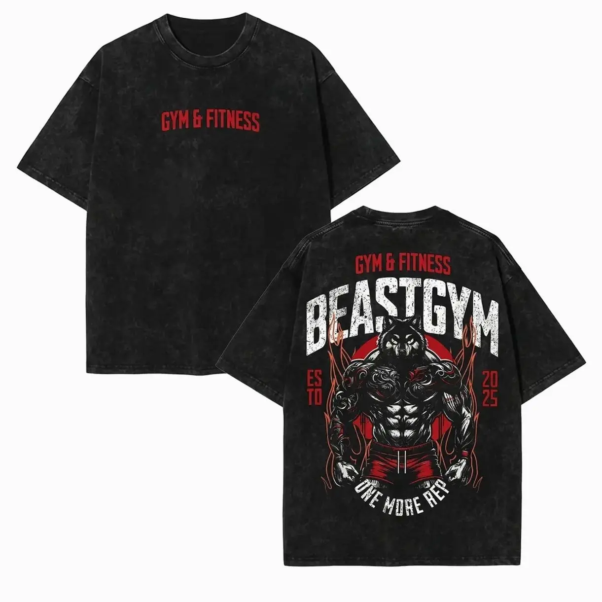 Retro Wolf Gym Fitness Cotton Washed T-Shirt, Workout Tank, Gym Washed Tee, Workout Tee, Men's Sport Outfit, Gym Men's Top, Training Tank, Gym Apparel, Gym Workout Men SHI