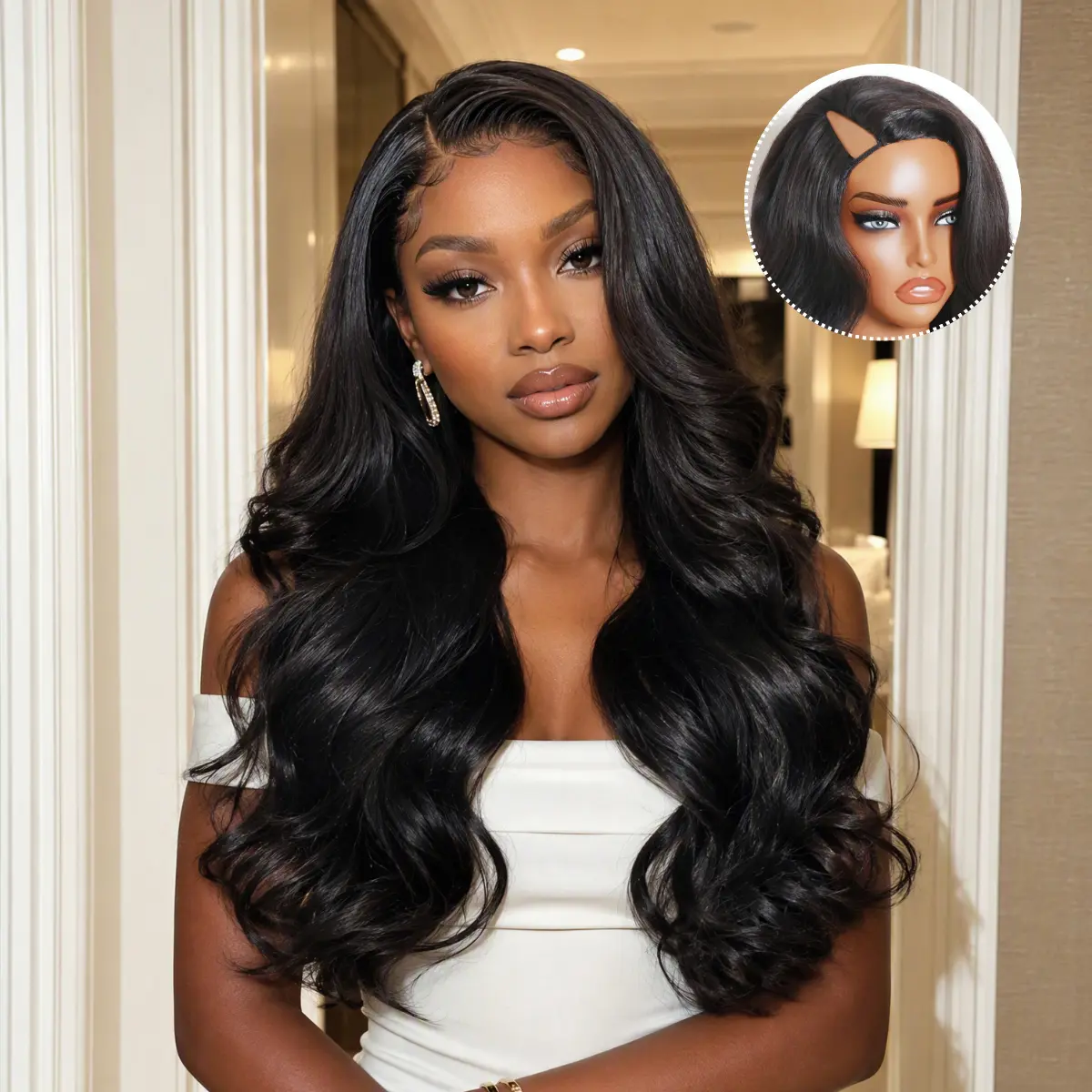 [New In]UNice Side V Part Blowout Loose Wave Wigs Blend Natural Glueless Human Hair Wigs with Drawstring Natural Looking for Beginners Summer Wig
