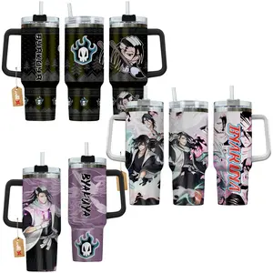 Byakuya Kuchiki - Bleach Anime Manga 40oz Tumbler Stainless Steel with Straw, Lid and Handle - Double Wall Insulated Flasks – Perfect Gift for Fans