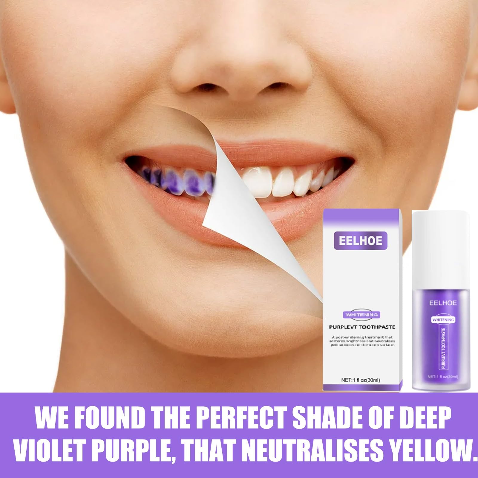 Colour Corrector, Tooth Stain Concealer, Teeth Whitening Booster, Purple Toothpaste, Color Correcting Technology, Tooth Colour Corrector