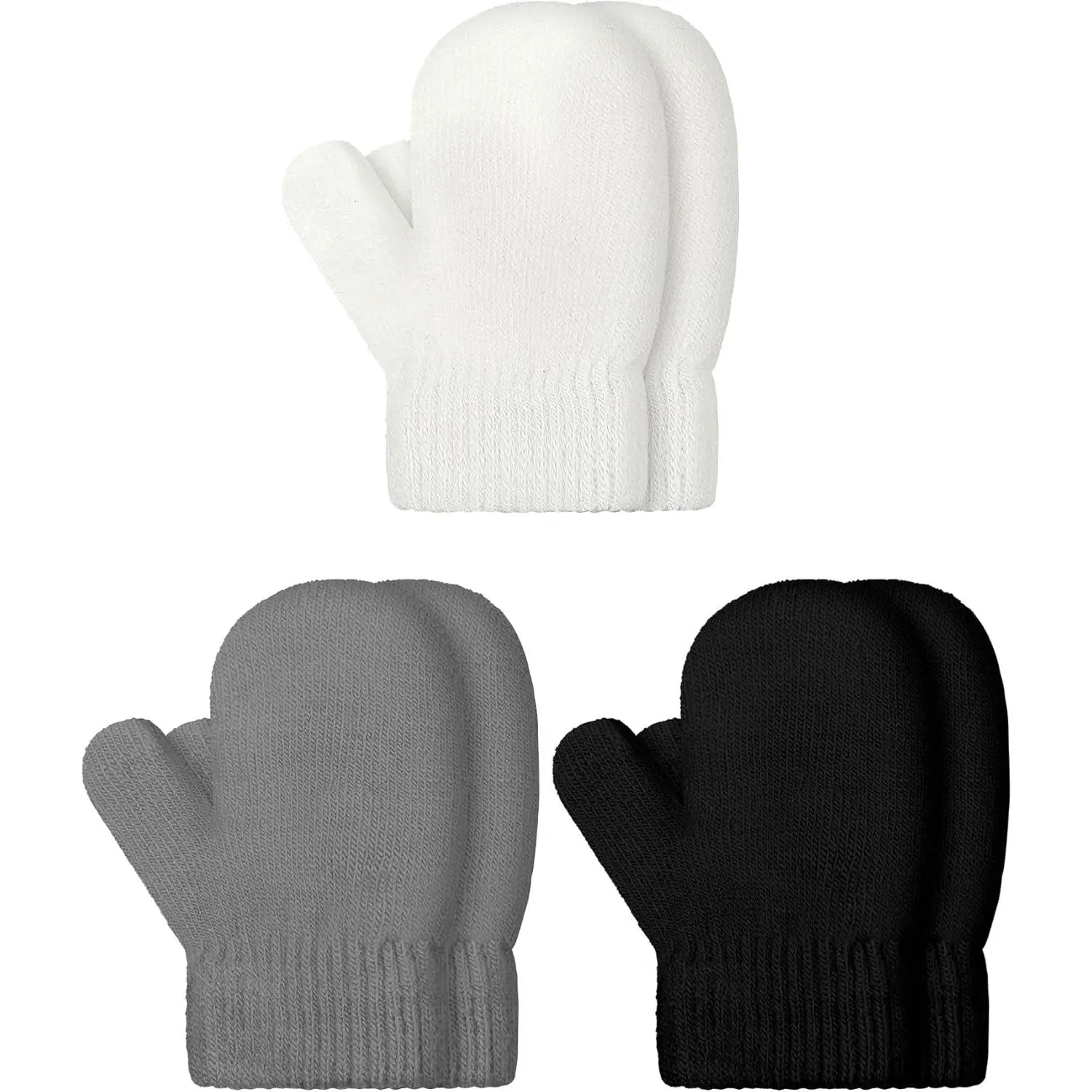 3 Pairs Toddler Magic Snug Stretch Mittens - Soft Knit Winter Gloves for 1 Year and Up (1-4 Years) - No Fast Shipping, Comfortable for Baby Boys & Girls