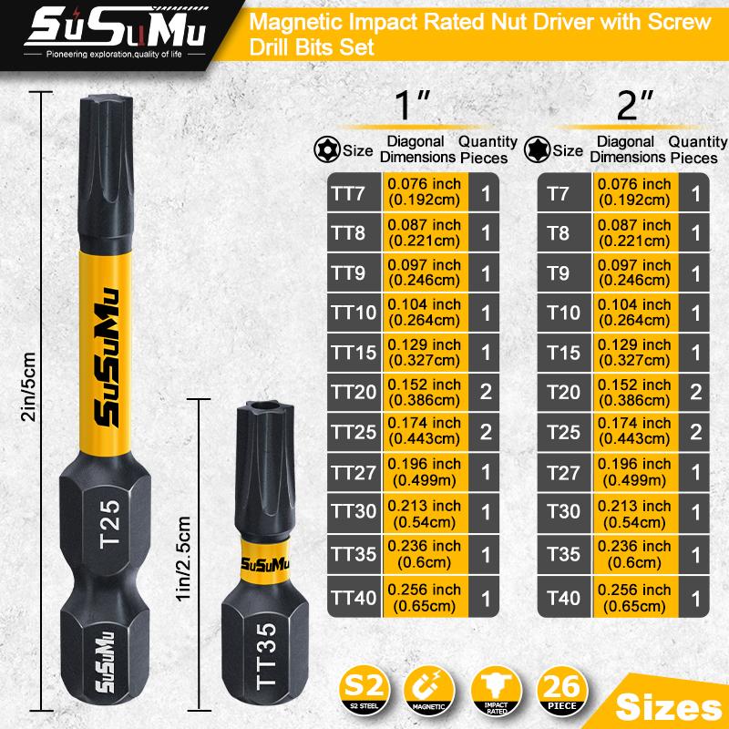【Clearance Sale】26-Piece Tamper-Proof Star Bit Set | 6 Hollow 1" & Solid 2" S2 Alloy Steel Bits with Yellow Rubber Sleeves — Ideal for Electronics, Mechanical & Auto DIY Repair Tool Kit. Screwdriver Set Men's removable Precision car
