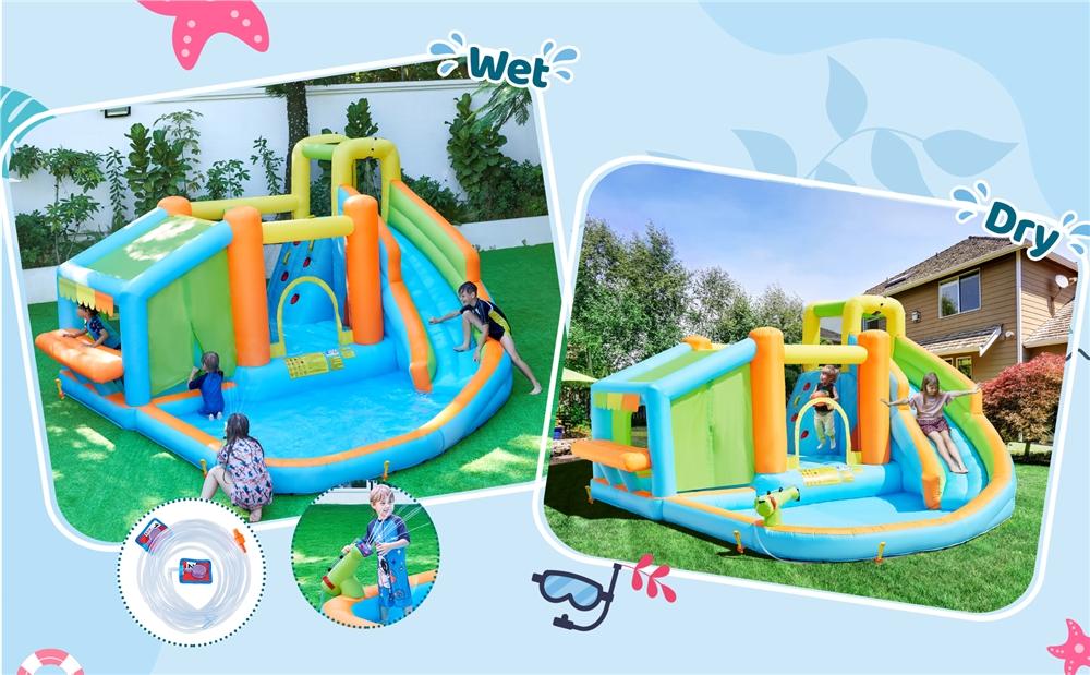 Yaheetech 8-in-1 Inflatable Bounce House with Splash Pool, Slide, Climbing Wall, and Market Stand for Kids Ages 3-10, 520W Blower, Portable & Multifunctional Playground Set